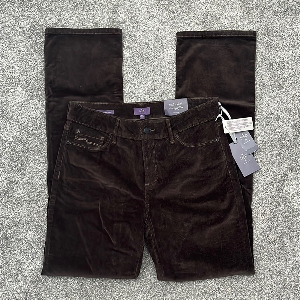 NYDJ “Marilyn” Brown Straight Leg Stretch Corduroy Pants - Womens 10